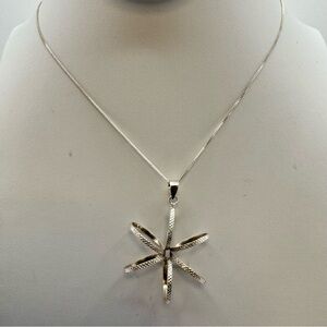 925 Sterling Silver Starburst Pendant Necklace Modern Geometric